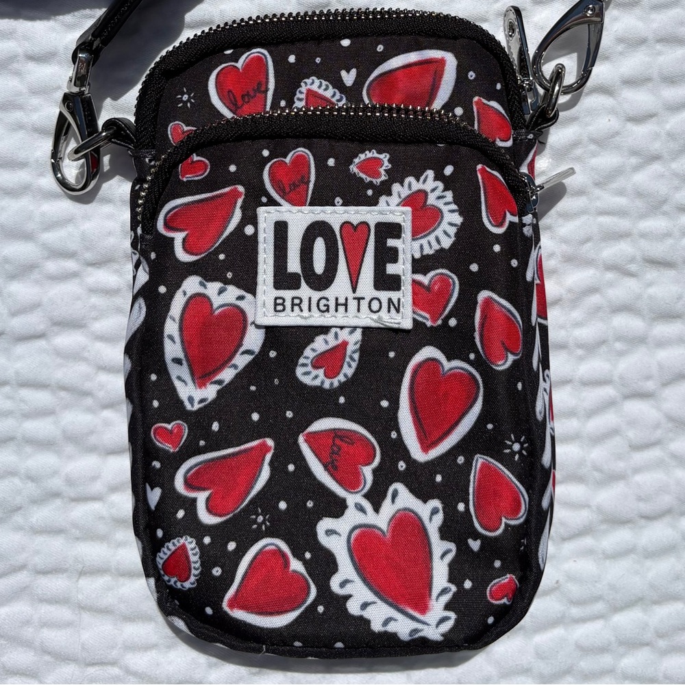 Brighton Hearts A Flutter Utility Double Zip Crossbody Bag EUC & ADORABLE🖤♥️!!!